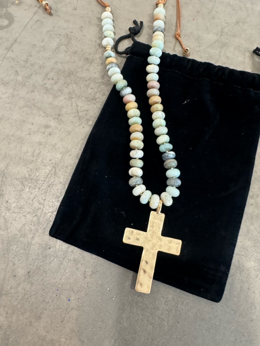 Atterri Pastel semi precious stone Beaded Necklace with Gold Cross-adjustable✝️
